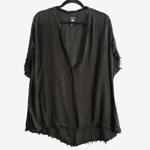 BILLABONG Women Beach Cover Up Tunic Sz M Black Ho Lo Hem Short Sleeve 41-7